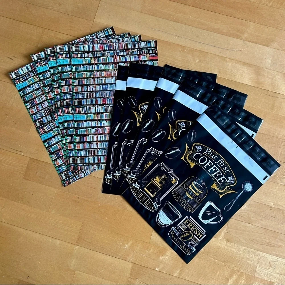 10 Count - Variety Bundle of 10 x 13 Polymailers (BOOKS + BUT FIRST, COFFEE)